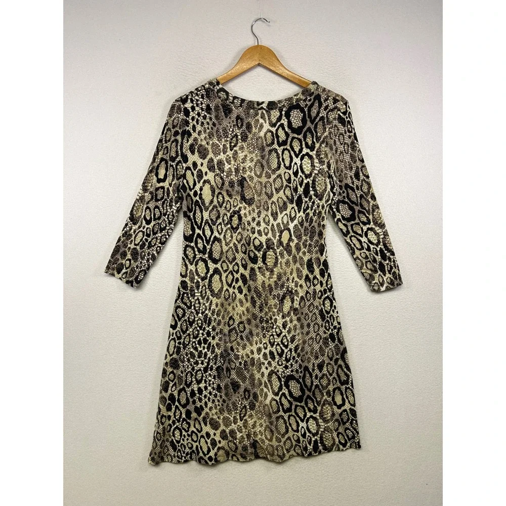 Mob Wife Indie Sleaze Cupio Womens Med Brown Animal Print 3/4 Sleeve‎ Mini Dress